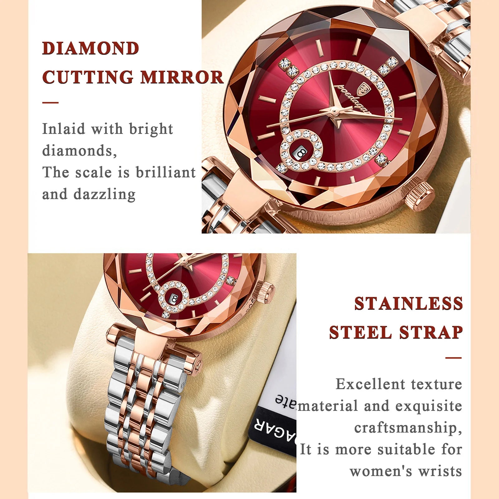 Storazone POEDAGAR Luxury Watch For Woman High Quality Diamond Ladies Quartz Watch Waterproof Date Stainless Steel Women Watches reloj+box