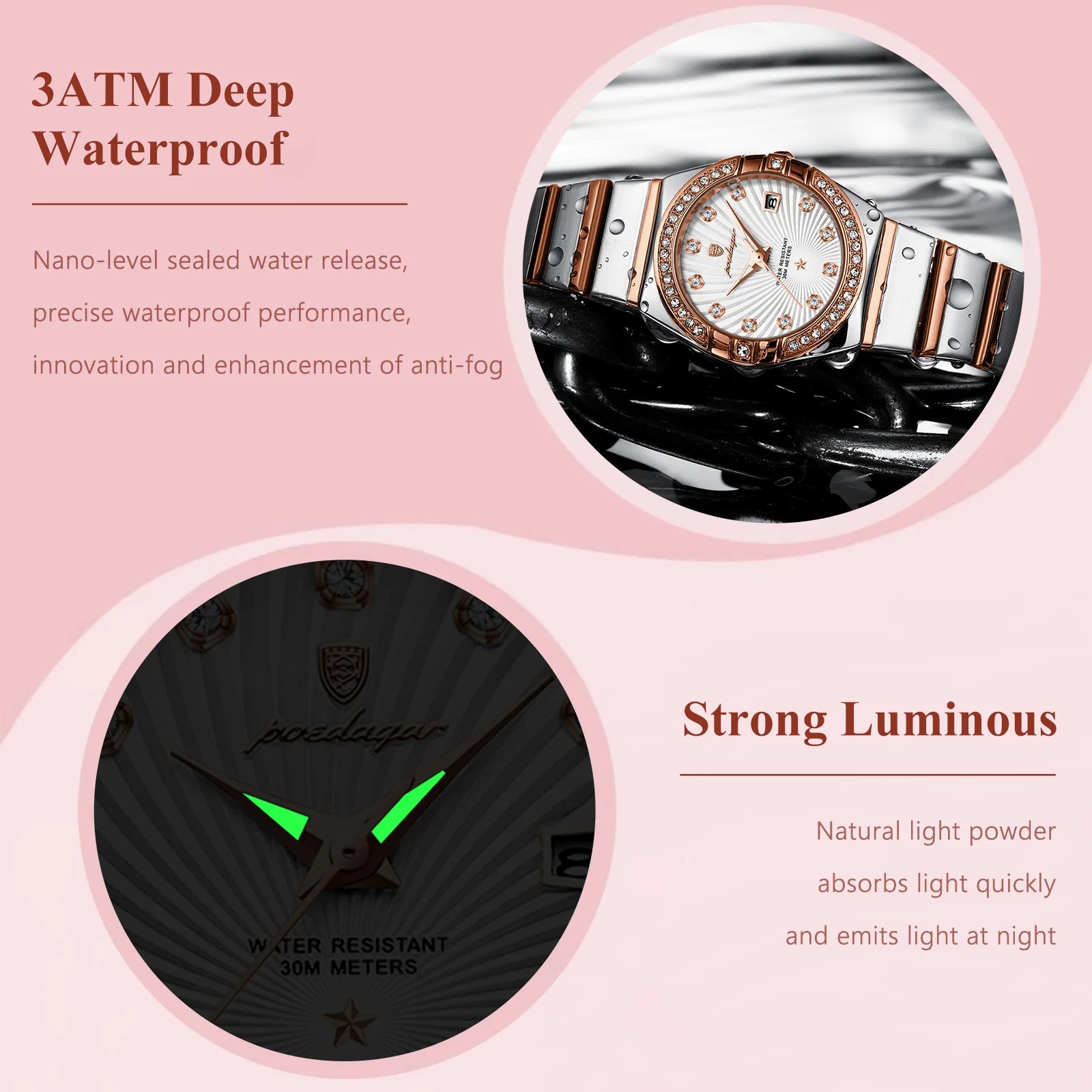 Storazone POEDAGAR Luxury Woman Wristwatch Waterproof Luminous Date Stainless Steel Watch For Ladies High Quality Quartz Women Watches+box