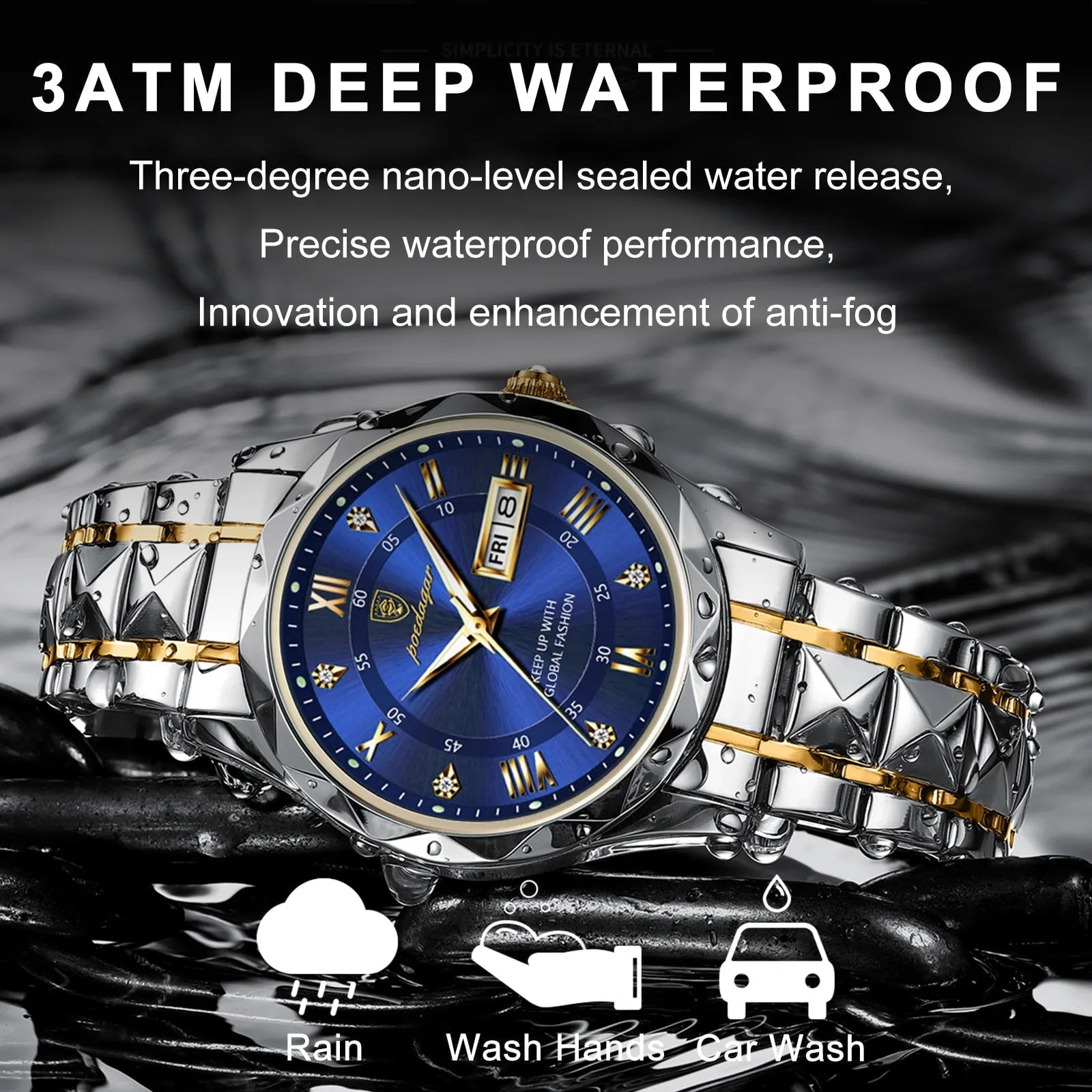 Storazone POEDAGAR Top Brand Luxury Man Wristwatch Waterproof Luminous Date Week Men Watches Stainless Steel Quartz Men's Watch Male reloj