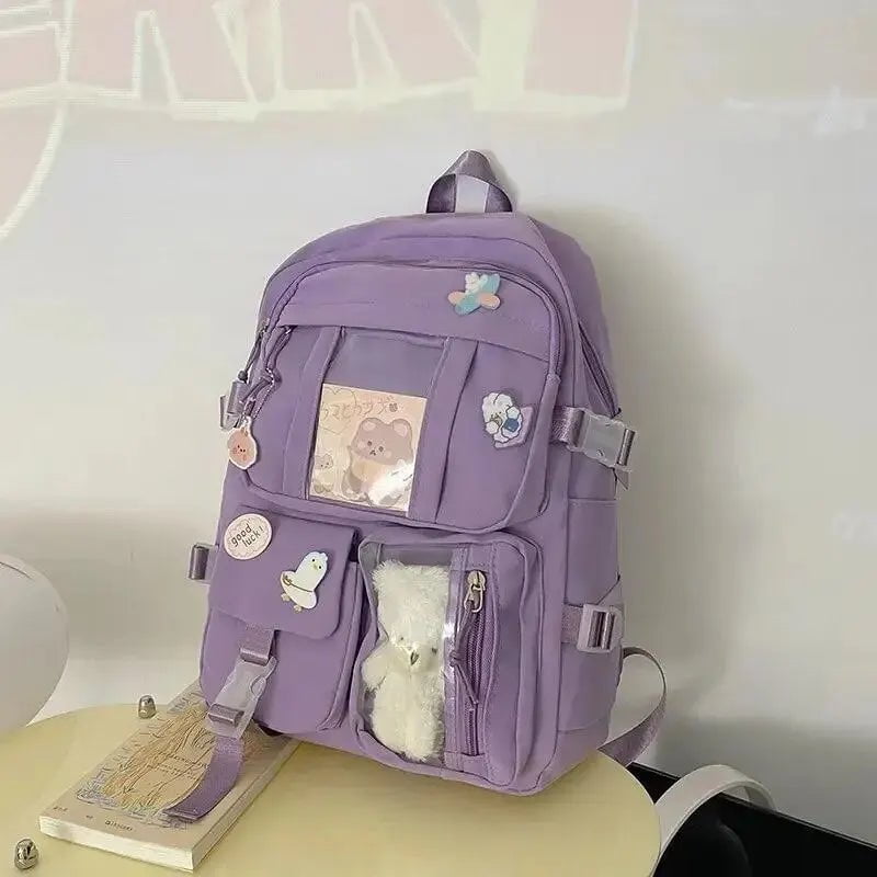 Storazone Popular Pink Purple Color Girls High School Student Backpack Bags