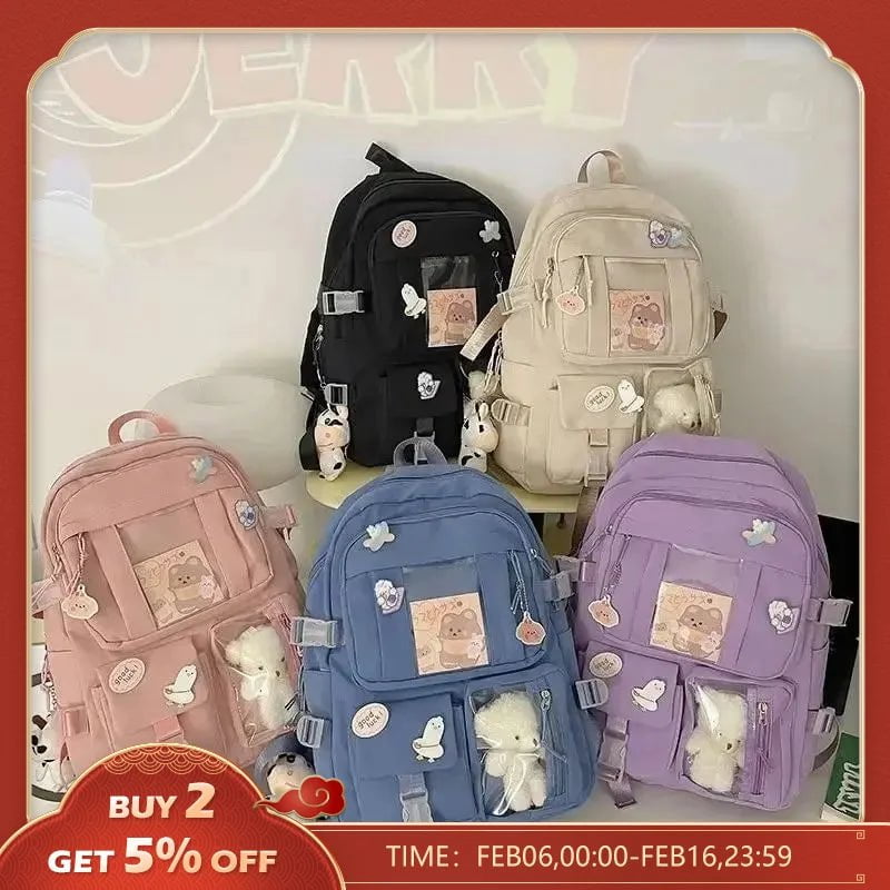 Storazone Popular Pink Purple Color Girls High School Student Backpack Bags