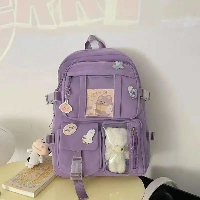 Storazone Popular Pink Purple Color Girls High School Student Backpack Bags