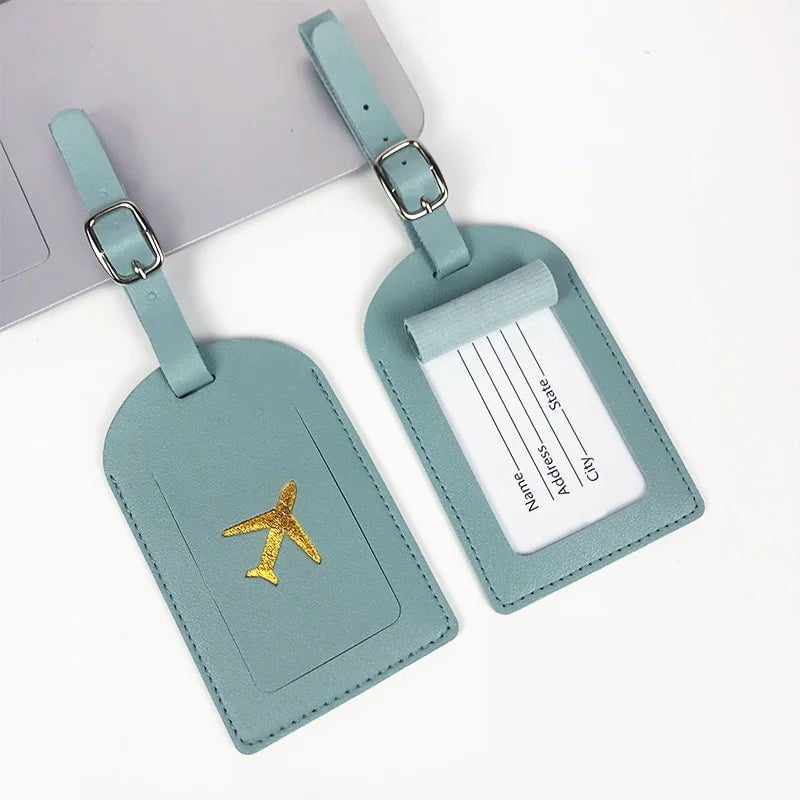 Storazone Portable 1PC PU Leather Luggage Tag Suitcase Identifier Label Baggage Boarding Bag Tag Name ID Address Holder Travel Accessories