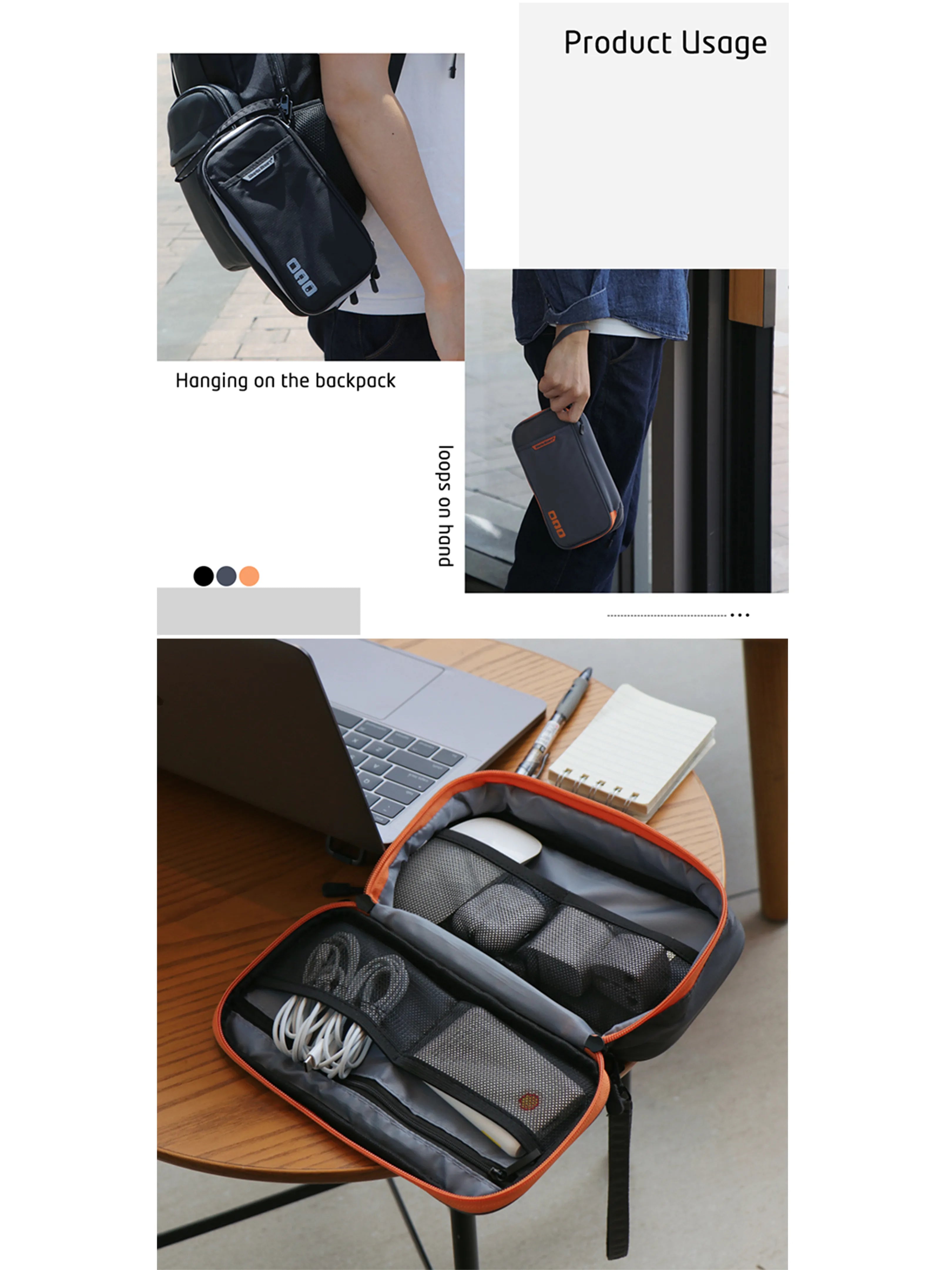 Storazone Portable Electronic Accessories Travel case,Cable Organizer Bag Gadget Carry Bag for iPad,Cables,Power,USB Flash Drive, Charger