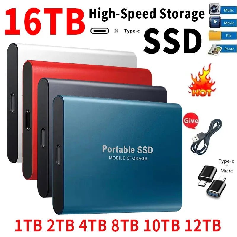 Storazone Portable SSD 1TB/2TB External Solid State Drive USB 3.0/Type-C Hard Disk High-Speed Storage Device For Laptops/Desktop/Mac/Phone