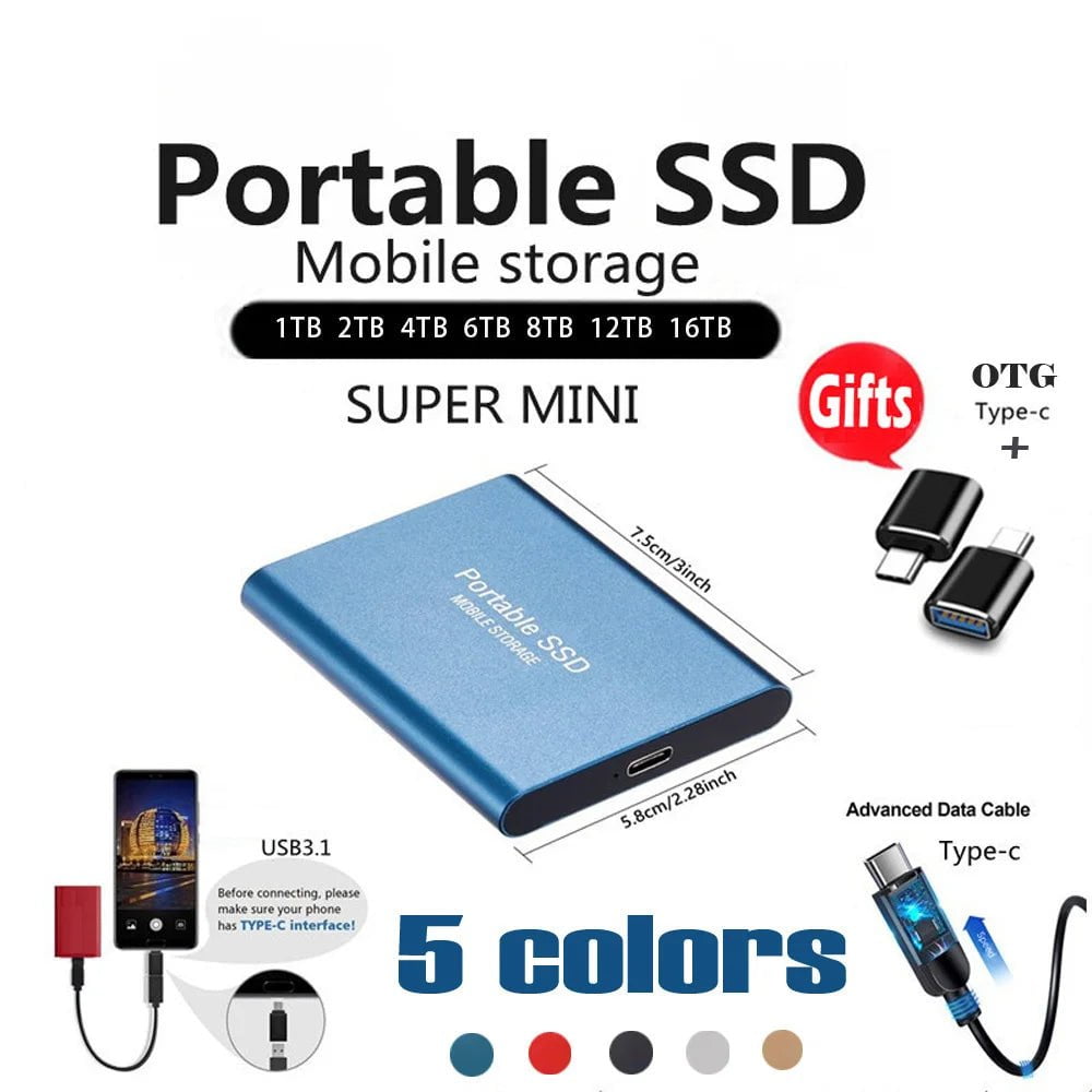 Storazone Portable SSD 1TB/2TB External Solid State Drive USB 3.0/Type-C Hard Disk High-Speed Storage Device For Laptops/Desktop/Mac/Phone
