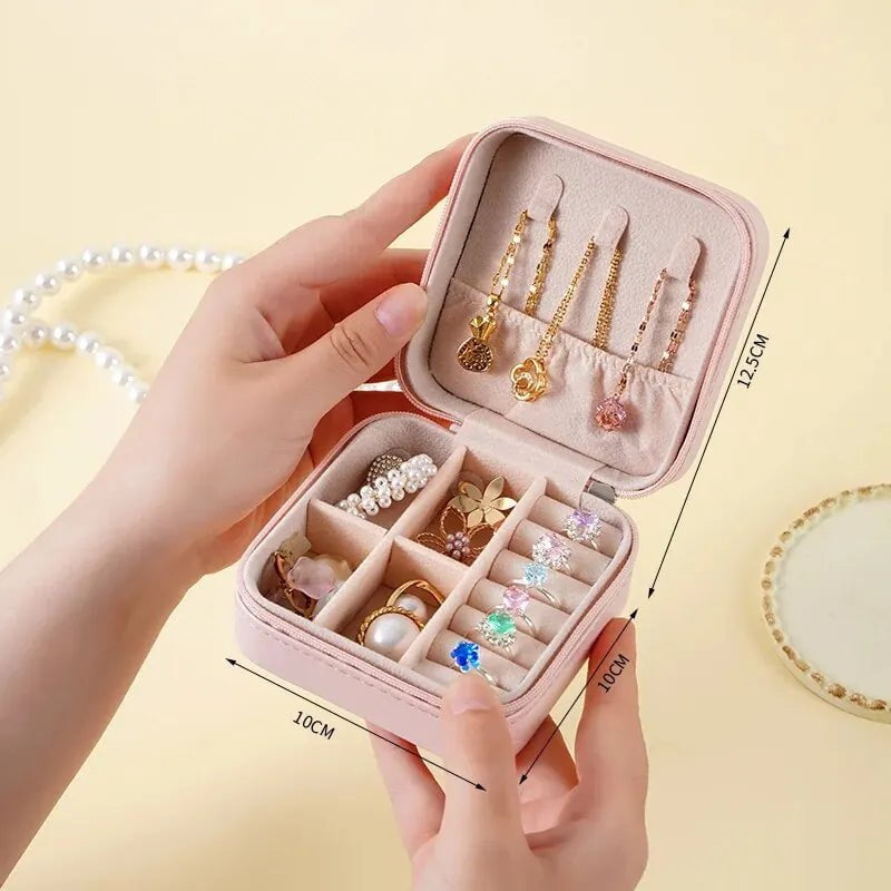 Storazone Portable Zipper Jewelry Box Necklace Ring Storage Beads Korean Style Stripe Pattern Hard Jewelry Box Jewlery Box