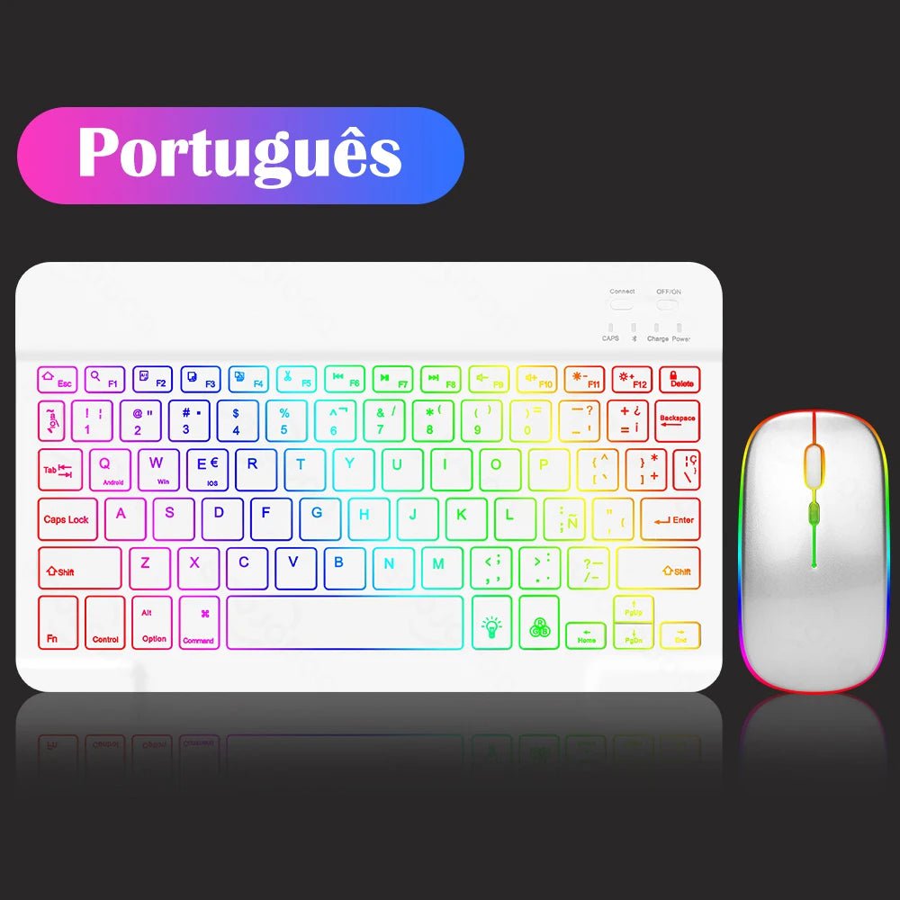 Storazone Portuguese White 10inch Backlit For iPad Keyboard and Mouse Backlight Bluetooth Keyboard For IOS Android Windows Wireless Keyboard and Mouse