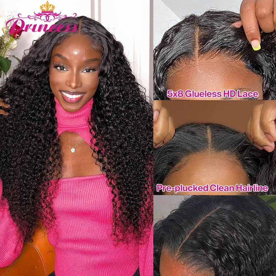 Storazone Princess Hair Glueless Wig Human Hair Ready to Wear Pre Cut Lace Brazilian Curly Human Hair Wig With Pre plucked Hairline