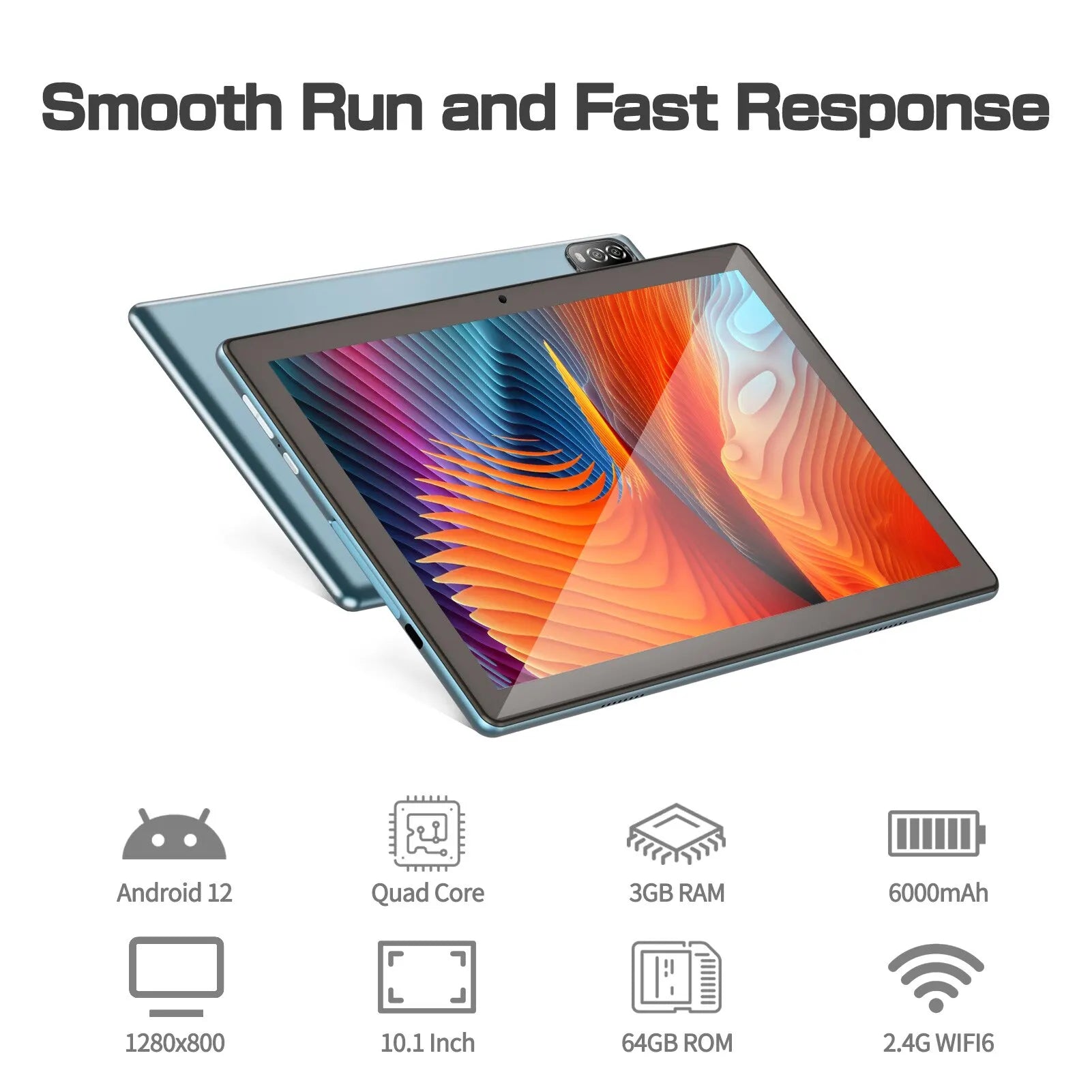 Storazone PRITOM Android 12 Tablet 10.1 Inch 3GB RAM 64GB ROM Quad Core Processor WiFi 6 GPS HD IPS Screen 8.0 MP Rear Camera