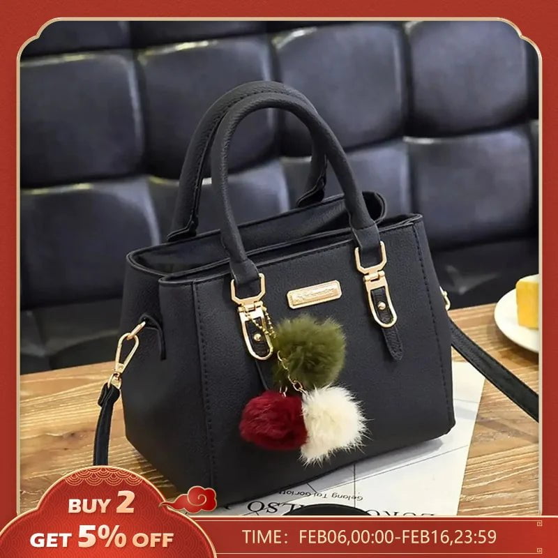 Storazone PU Leather Ladies HandBags Women Vintage Purse Plush Tassel Messenger Bags Tote Boston Shoulder Crossbody Bag