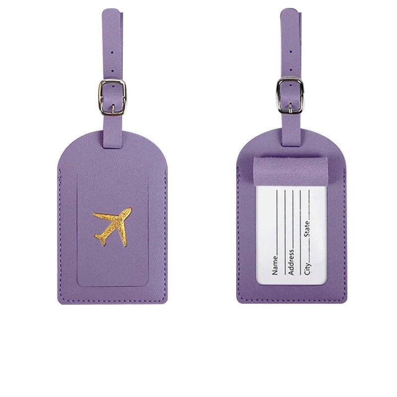 Storazone purple 1 1PC Women Men PU Leather Luggage Tag Suitcase Identifier Label Baggage Boarding Bag Tag Name ID Address Holder Travel Accessorie