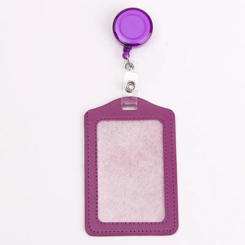 Storazone purple 1 Women Men Student Retractable Badge Reel ID Card Holder Cover Case Nurse Badge Lanyards Fashion PU Leather Card Holders Set