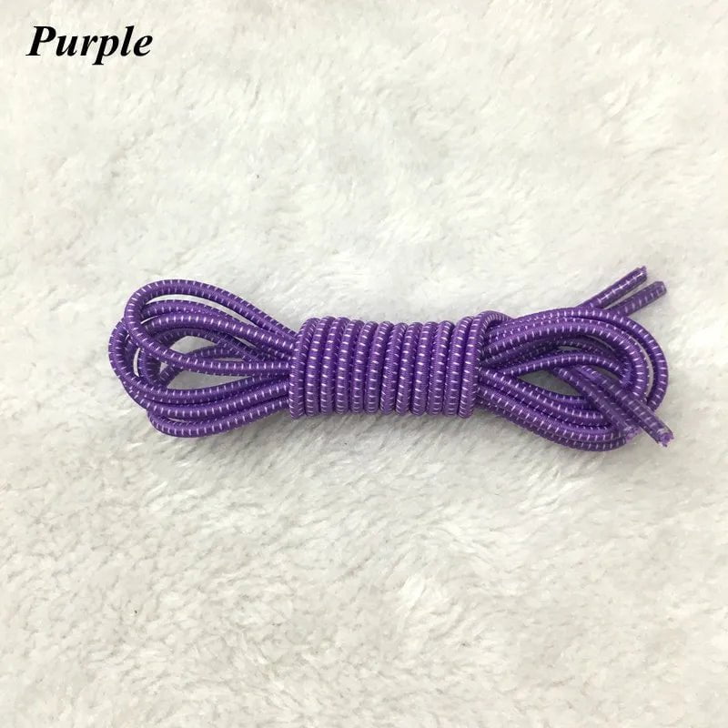 Storazone PURPLE / 100cm / CHINA 1 Pair 22 Colors Elastic Shoelaces Round Locking No Tie Shoe Laces Kids Adult Quick Lazy Laces Rubber Sneakers Shoelace T1