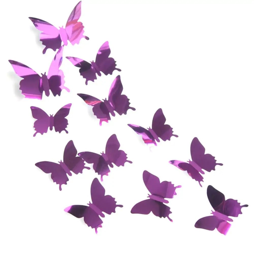 Storazone Purple 12Pcs/lot 3D Butterfly Mirror Wall Sticker Decal Wall Art Removable Wedding Decoration Kids Room Decoration Sticker