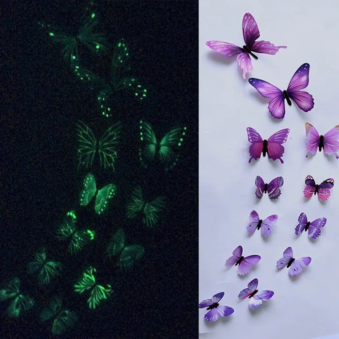 Storazone Purple 12Pcs/Set Luminous Butterfly Wall Stickers Living Room Butterflies For Wedding Party Decoration Home 3D Fridge Decals Wallpaper