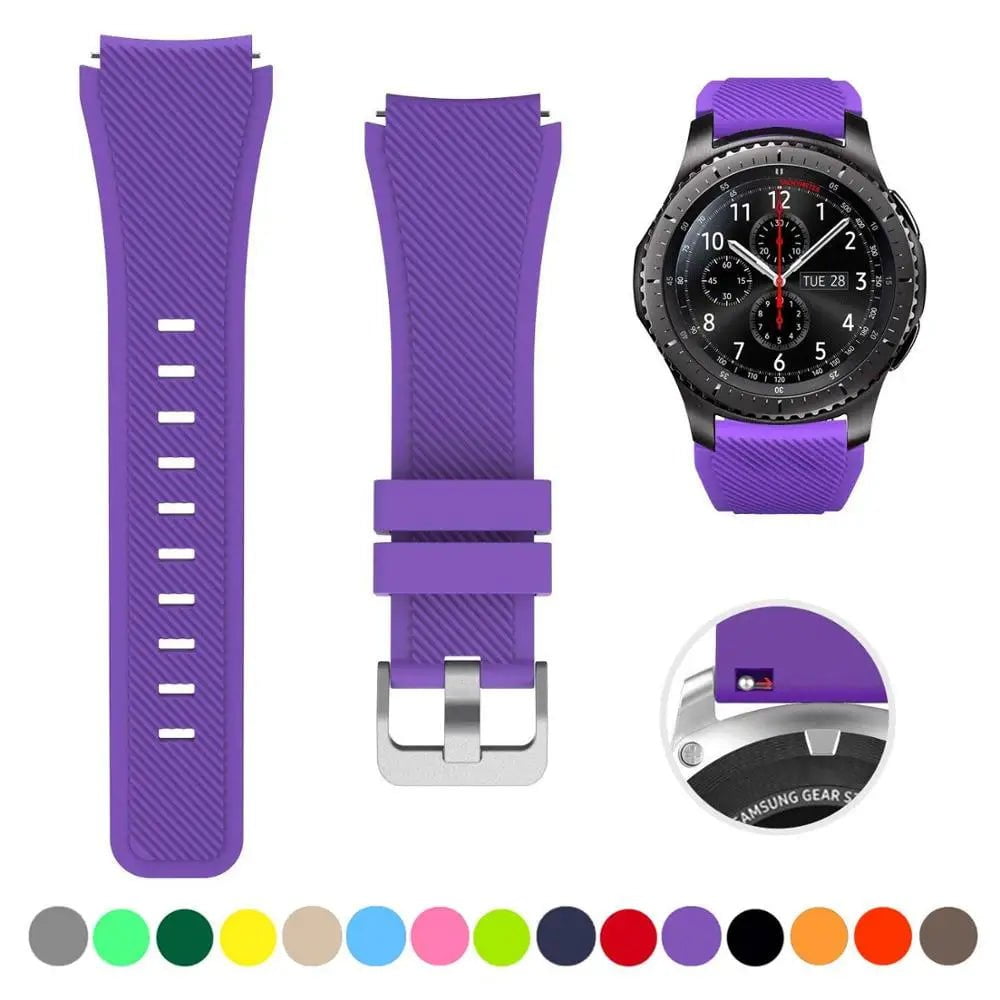 Storazone purple 4 / 22mm / CHINA 20mm 22mm Strap For Samsung galaxy watch4 44mm/40mm 5 pro active 2 Gear s3 Silicone Correa bracelet Huawei Watch gt2/3/2e band