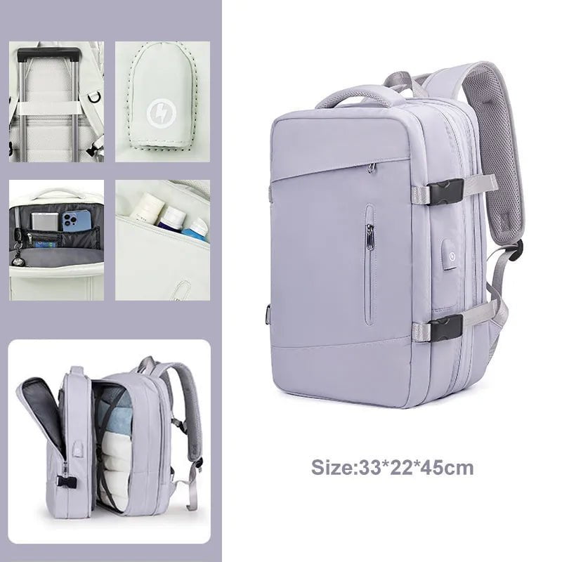 Storazone Purple A / CHINA Extendible Travel Backpack Unisex Laptop Bag Women Large Luggage Bags Men's Students Business Trip USB Charge Mochila XA299C