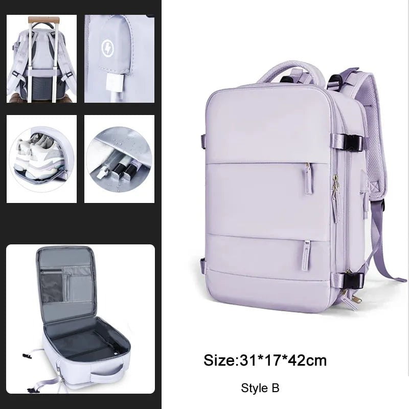 Storazone Purple B / CHINA Extendible Travel Backpack Unisex Laptop Bag Women Large Luggage Bags Men's Students Business Trip USB Charge Mochila XA299C