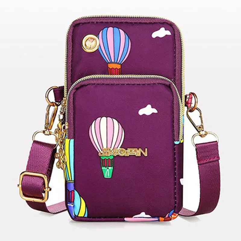 Storazone Purple Balloons / 18x8x9cm / CN Buylor New Mobile Phone Crossbody Bags for Women Fashion Women Shoulder Bag Cell Phone Pouch With Headphone Plug 3 Layer Wallet