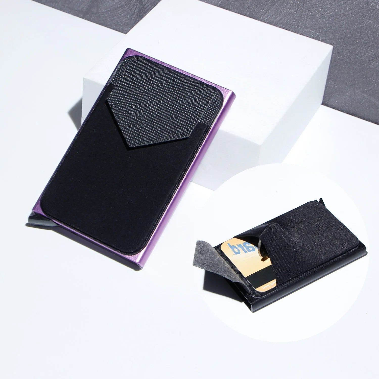 Storazone Purple C Carbon Fiber Card Holder Wallets Men RFID Black Magic Trifold Leather Slim Mini Wallet Small Money Bag Male Purses Wallet Women