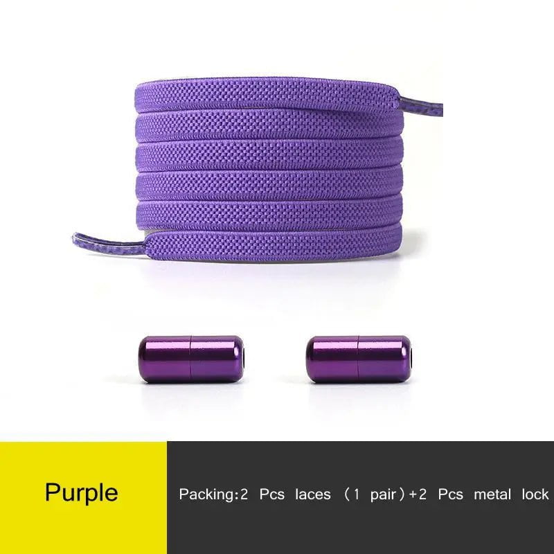 Storazone PURPLE / CHINA 1Pair Multicolor Lock Elastic Sneaker Laces For Kids Adults and Elderly No Tie Shoelaces Quick Elastic Athletic Running Shoelace