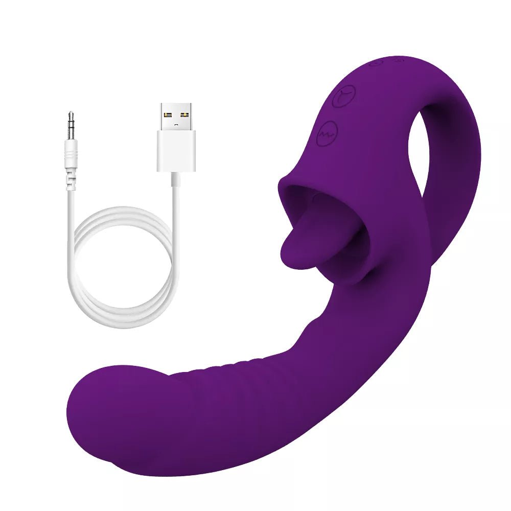 Storazone Purple / CHINA Clitoral Licking G Spot Vibrator Realistic Dildo Clitoralis Stimulator for Women with 10 Licking Vibrating Modes Rechargeable