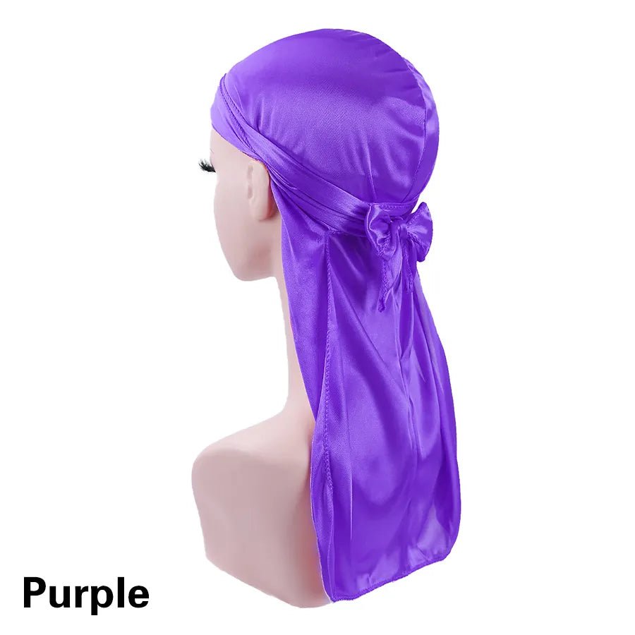 Storazone purple / CHINA Unisex Silky Durags Bandanas Turban Hat Wigs Doo Men Satin Durag Biker Headwear Headband Hair Accessories Extra Long Tail Du-Rag