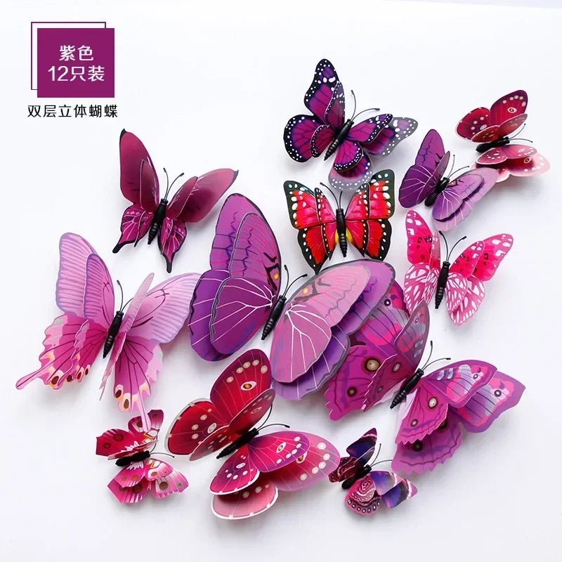 Storazone Purple - Magnet 12pcs 3D Double Layer Butterflies Wall Stickers Living Room Decor Wedding Kids  Decoration DIY  Art Magnet