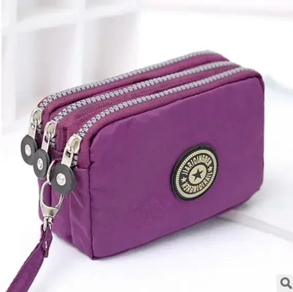 Storazone purple Mini Bag with Triple Zipped Portable Women Wallets Phone Pouch New Fashion Big Capacity Women Wallet Make-up Bag Coin Purse