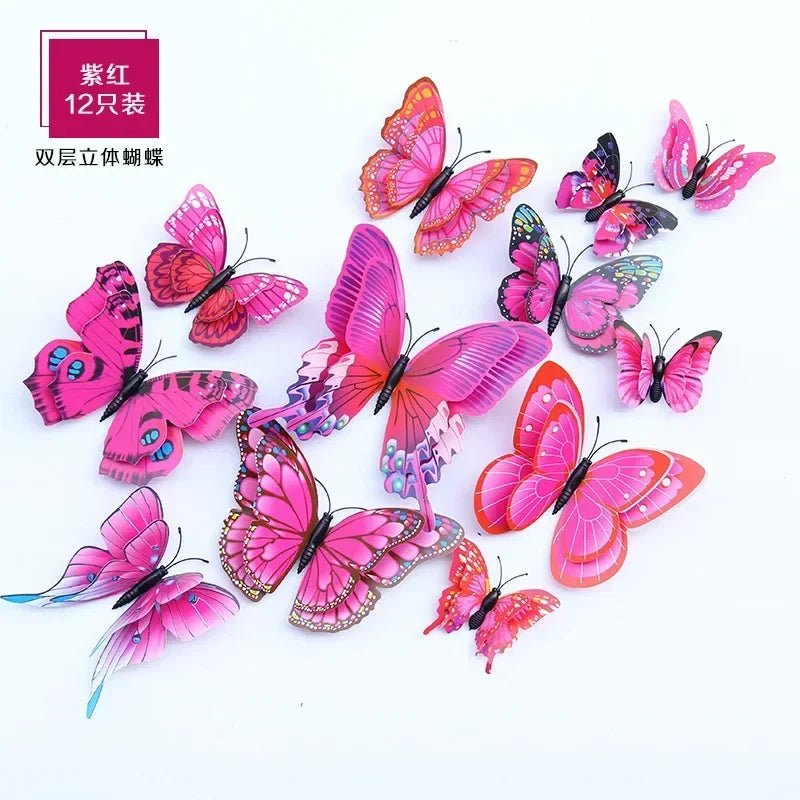 Storazone Purple Pink - Magnet 12pcs 3D Double Layer Butterflies Wall Stickers Living Room Decor Wedding Kids  Decoration DIY  Art Magnet