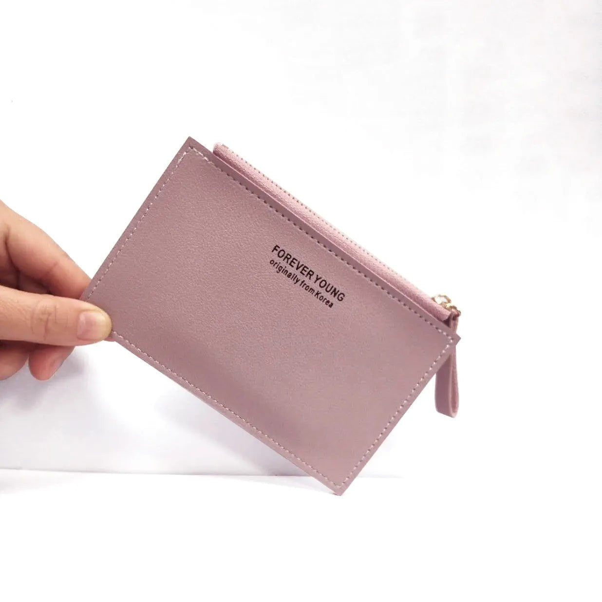 Storazone Purple pink Men and women ID card holder PU zipper small coin purse credit card holder solid color business card case business card holder