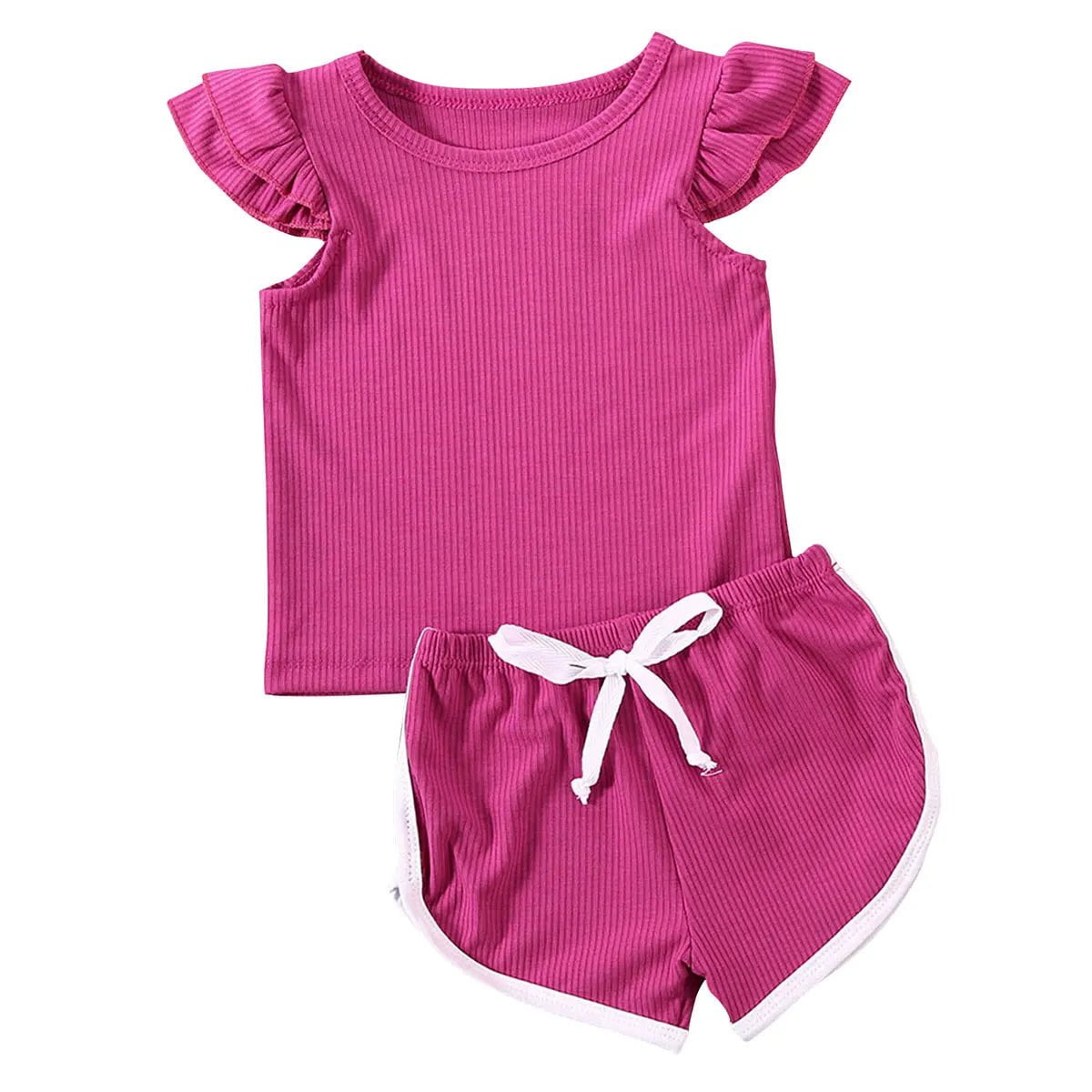 Storazone purple red / 3T 2020 Summer Infant Baby Girls Boys Clothes Sets Ruffles Short Sleeve Pullover T Shirts Shorts Solid Outfits