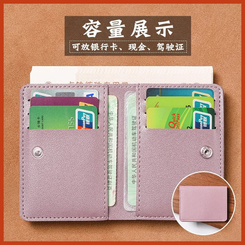 Storazone Purple Solid Color PU Leather Small Wallet for Women Short Simple Women's Purse with Buttons Ultra Thin Credit Card Bag Coin Purse