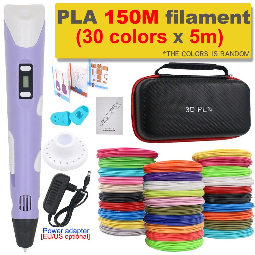 Storazone Purple with 150M PLA / us 3D Pen 3D Printing Pen DIY Drawing Pen 200M PLA Filament Kids Birthday Kids Christmas Gift with Power Adapter Travel Storage Box