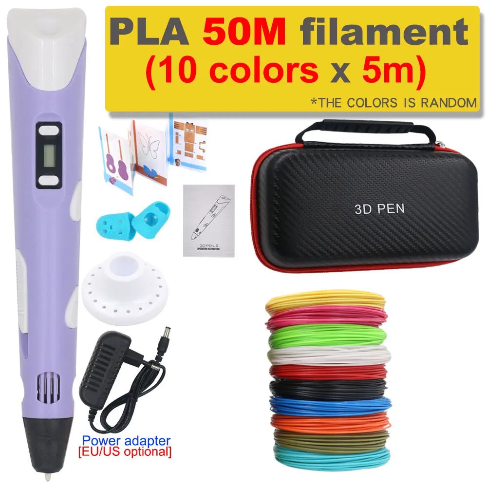 Storazone Purple with 50M PLA / us 3D Pen 3D Printing Pen DIY Drawing Pen 200M PLA Filament Kids Birthday Kids Christmas Gift with Power Adapter Travel Storage Box