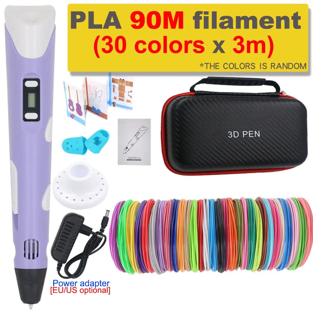 Storazone Purple with 90M PLA / us 3D Pen 3D Printing Pen DIY Drawing Pen 200M PLA Filament Kids Birthday Kids Christmas Gift with Power Adapter Travel Storage Box