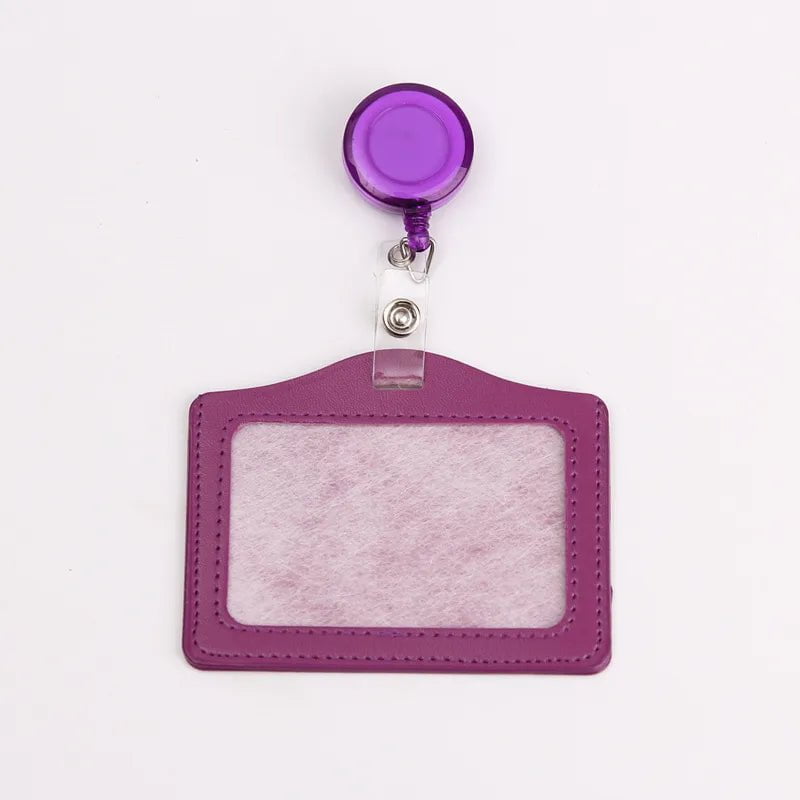 Storazone purple Women Men Student Retractable Badge Reel ID Card Holder Cover Case Nurse Badge Lanyards Fashion PU Leather Card Holders Set