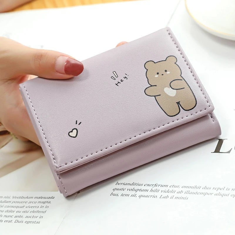 Storazone PURPLE Women Short Cute Small Wallets Student Triple Fold Card Holder Girl ID Bag Card Holder Coin Purse Ladies Wallets Cartoon Bags