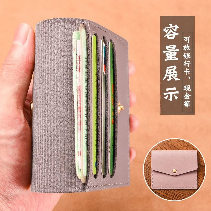 Storazone Purple1 Solid Color PU Leather Small Wallet for Women Short Simple Women's Purse with Buttons Ultra Thin Credit Card Bag Coin Purse