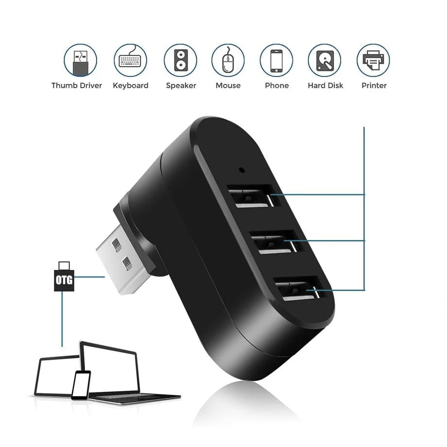 Storazone PzzPss USB Hub 2.0 Adapter Rotate High Speed U Disk Reader Splitter 3 Ports USB 2.0 For Computer PC Laptop Mac Mini Accessories