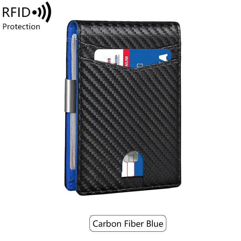 Storazone QB337-Carbonblue Minimalist men's RFID blocking multi-functional ultra-thin 12-card wallet, front pocket bi-fold solid color portable card holder