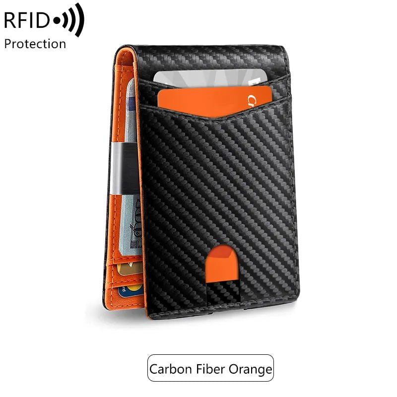 Storazone QB337-Carbonorange Minimalist men's RFID blocking multi-functional ultra-thin 12-card wallet, front pocket bi-fold solid color portable card holder