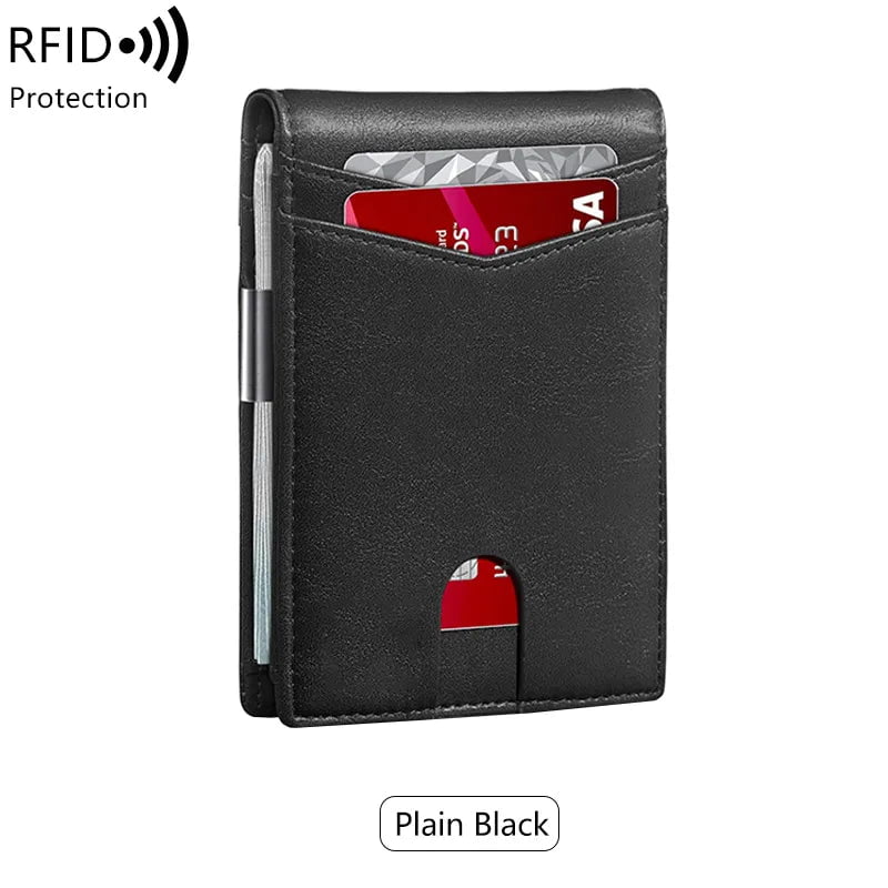 Storazone QB337-plainblack Minimalist men's RFID blocking multi-functional ultra-thin 12-card wallet, front pocket bi-fold solid color portable card holder