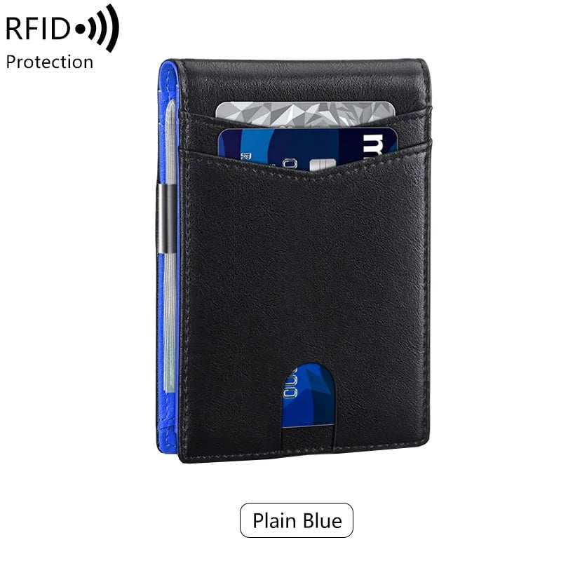 Storazone QB337-plainblue Minimalist men's RFID blocking multi-functional ultra-thin 12-card wallet, front pocket bi-fold solid color portable card holder