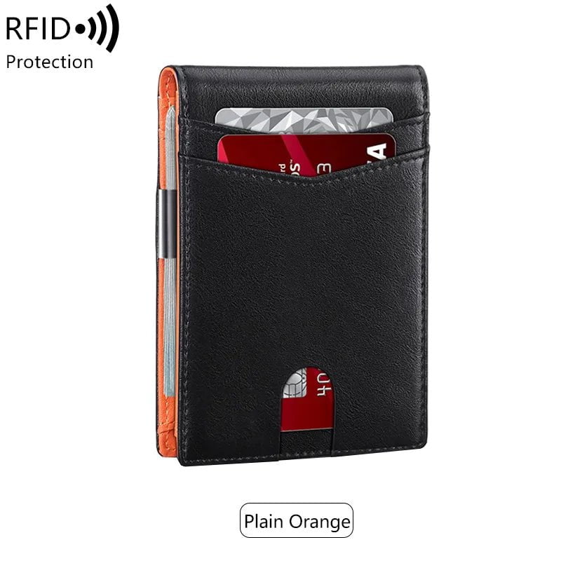 Storazone QB337-plainorange Minimalist men's RFID blocking multi-functional ultra-thin 12-card wallet, front pocket bi-fold solid color portable card holder