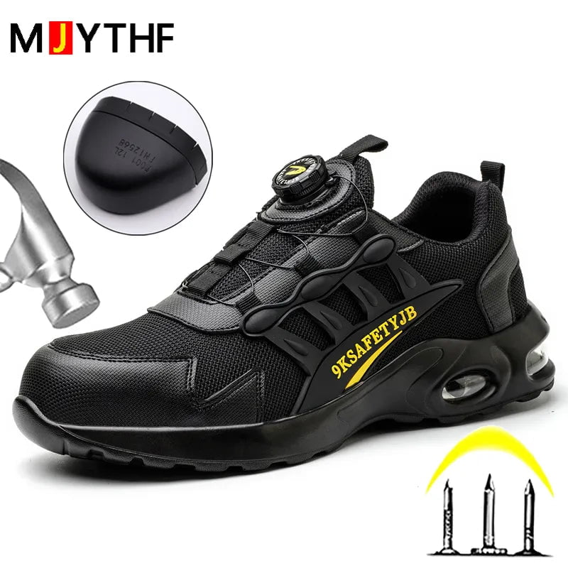 Storazone Quality Safety Shoes Men Rotary Buckle Work Shoes Air Cushion Indestructible Sneakers Puncture-Proof security Boots Protective