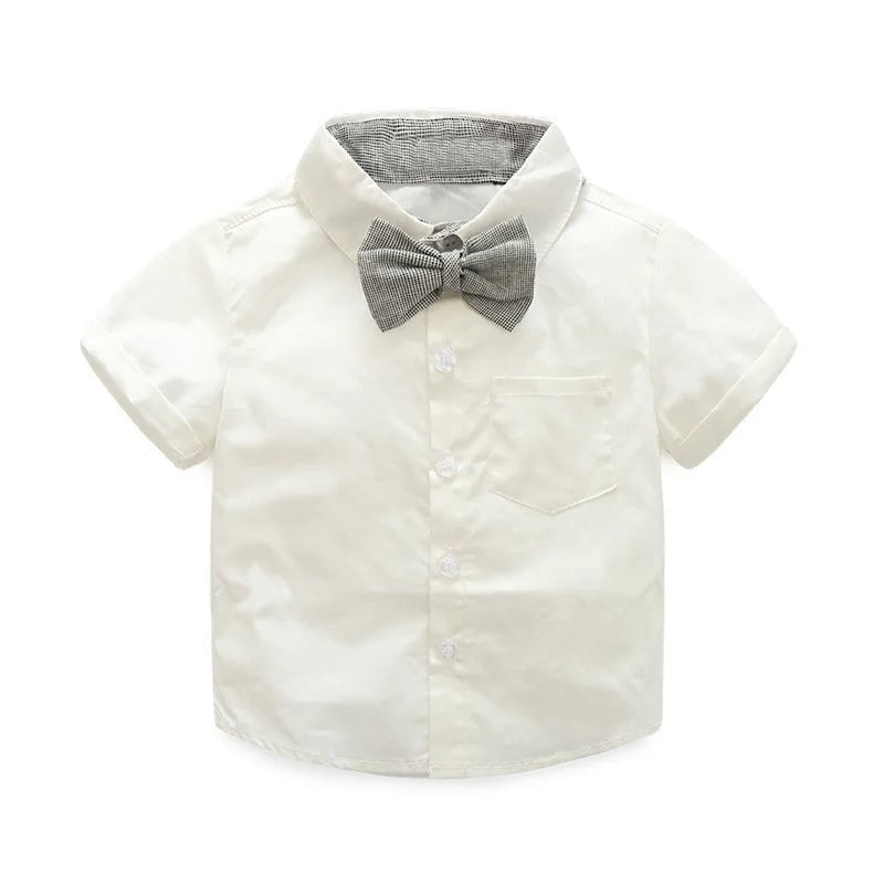 Storazone R-09 / 12M Baby Boy Gentleman Clothes Set Summer Suit For Toddler White Shirt with Bow Tie+Suspender Shorts Formal Newborn Boys Clothes