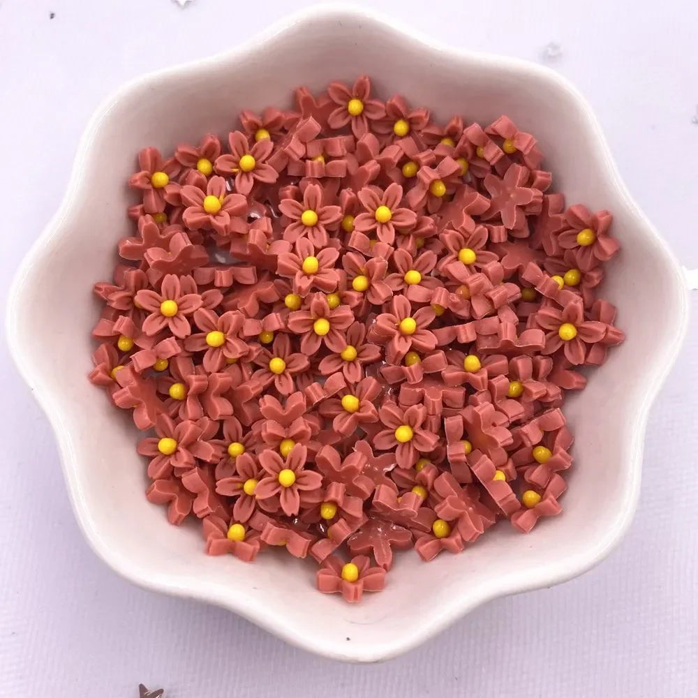 Storazone R 100Pcs 8mm Resin 3D Colorful Mini Flower Gems Flatback Figurines Scrapbook Wedding Applique  Nail Art Decor Crafts  OL560