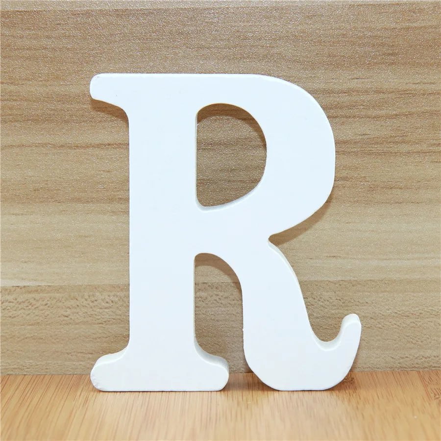 Storazone R / 10cm 1pc 10CM Wood Wooden Letters White Alphabet Wedding Birthday Party Diy Home Decorations Personalised Name Design 3.94 Inches